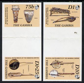 Gambia 1987 Musical Instruments the set of 4 (2 se-tenant gutter pairs folded through gutters) from the Format archive imperf sheet, as SG 686-89, stamps on , stamps on  stamps on music, stamps on  stamps on musical instruments