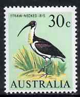 Australia 1966-73 Ibis 30c from decimal def set unmounted mint, SG 397, stamps on birds