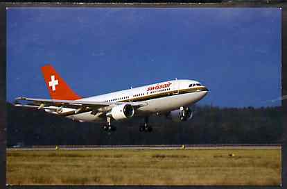 Postcard by Swissair - full colour showing Airbus A310, mint & very fine, stamps on , stamps on  stamps on aviation