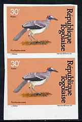 Togo 1981 Bald Crow 30f imperf pair from Birds set unmounted mint, as SG 1529, stamps on , stamps on  stamps on birds, stamps on  stamps on crows