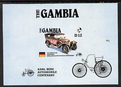 Gambia 1987 Ameripex (Benz Motor Car Centenary) imperf m/sheet (1913 Benz 8/20) from the Format archive imperf proof sheet, as SG MS 658, stamps on cars, stamps on stamp exhibitions, stamps on benz