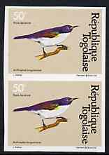 Togo 1981 Sunbird 50f imperf pair from Birds set unmounted mint, as SG 1533, stamps on , stamps on  stamps on birds, stamps on  stamps on sunbirds