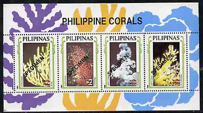 Philippines 1994 Coral perf souvenir sheet overprinted SPECIMEN and $2 values obliterated, unmounted mint scarce publicity proof, only 200 believed to exist, stamps on marine life, stamps on coral