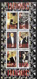 Buriatia Republic 1998 Titanic - True Love Story perf sheetlet containing 6 values unmounted mint, stamps on films, stamps on cinema, stamps on entertainments, stamps on ships, stamps on titanic, stamps on disasters, stamps on 