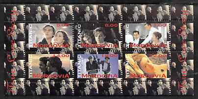 Mordovia Republic 1998 Titanic #2 perf sheetlet containing 6 values unmounted mint, stamps on films, stamps on cinema, stamps on entertainments, stamps on ships, stamps on titanic, stamps on disasters, stamps on 