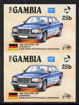 Gambia 1987 Ameripex 25b (Mercedes 500) imperf pair from the Format archive proof sheet, as SG 650*, stamps on cars, stamps on stamp exhibitions, stamps on mercedes