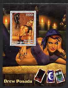 Benin 2002 Fantasy Art by Drew Posada #2 (Pin-ups) perf m/sheet unmounted mint, stamps on arts, stamps on women, stamps on nudes, stamps on fantasy, stamps on playing-cards