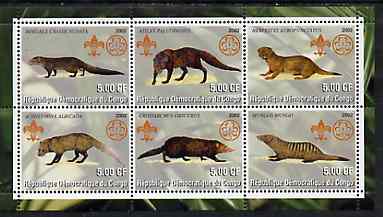 Congo 2002 Mongooses perf sheetlet containing set of 6 values, each with Scouts & Guides Logos unmounted mint, stamps on scouts, stamps on guides, stamps on animals, stamps on mongoosses