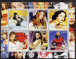 Congo 2002 Sex Bombs of the 20th Century #1 perf sheetlet containing set of 6 values unmounted mint, stamps on , stamps on  stamps on personalities, stamps on  stamps on films, stamps on  stamps on cinema, stamps on  stamps on movies, stamps on  stamps on women, stamps on  stamps on millennium
