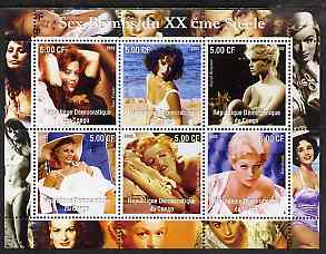Congo 2002 Sex Bombs of the 20th Century #2 perf sheetlet containing set of 6 values unmounted mint, stamps on personalities, stamps on films, stamps on cinema, stamps on movies, stamps on women, stamps on millennium