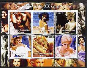 Congo 2002 Sex Bombs of the 20th Century #2 perf sheetlet containing set of 6 values unmounted mint, stamps on , stamps on  stamps on personalities, stamps on  stamps on films, stamps on  stamps on cinema, stamps on  stamps on movies, stamps on  stamps on women, stamps on  stamps on millennium