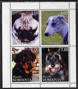 Mordovia Republic 1999 Dogs perf sheetlet containing set of 4 values unmounted mint, stamps on , stamps on  stamps on dogs