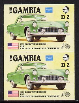 Gambia 1987 Ameripex 2d (1955 Ford Thunderbird) imperf pair from the Format archive proof sheet, as SG 654*, stamps on , stamps on  stamps on cars, stamps on stamp exhibitions