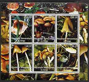 Congo 2001 Fungi #2 sheetlet containing 6 values unmounted mint, stamps on , stamps on  stamps on fungi