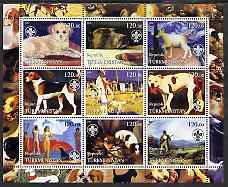 Turkmenistan 2002 Paintings with Dogs #2 perf sheetlet containing 9 values, each with Scouts Logo unmounted mint, stamps on , stamps on  stamps on arts, stamps on  stamps on dogs, stamps on  stamps on scouts