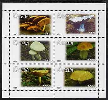 Karelia Republic 1997 Fungi #1 perf sheetlet containing complete set of 6 values unmounted mint, stamps on , stamps on  stamps on fungi