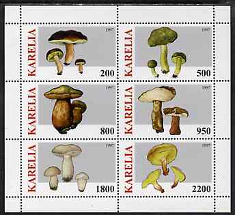 Karelia Republic 1997 Fungi #2 perf sheetlet containing complete set of 6 values unmounted mint, stamps on , stamps on  stamps on fungi