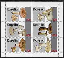 Karelia Republic 1997 Fungi #3 perf sheetlet containing complete set of 6 values unmounted mint, stamps on , stamps on  stamps on fungi