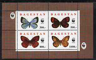 Dagestan Republic 1996 WWF - Butterflies perf sheetlet containing complete set of 4 values unmounted mint, stamps on butterflies, stamps on  wwf , stamps on 