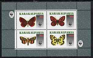 Karakalpakia Republic 1996 WWF - Butterflies perf sheetlet containing set of 4 values unmounted mint, stamps on butterflies, stamps on  wwf , stamps on 