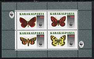 Karakalpakia Republic 1996 WWF - Butterflies perf sheetlet containing set of 4 values unmounted mint, stamps on , stamps on  stamps on butterflies, stamps on  stamps on  wwf , stamps on  stamps on 