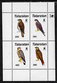 Tatarstan Republic 1996 WWF - Birds of Prey #3 perf sheetlet containing set of 4 values unmounted mint, stamps on , stamps on  stamps on birds, stamps on  stamps on  wwf , stamps on  stamps on birds of prey, stamps on  stamps on 