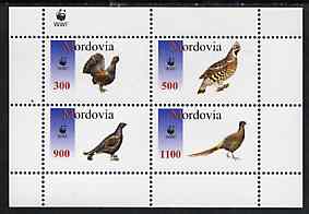 Mordovia Republic 1996 WWF - Game Birds perf sheetlet containing set of 4 values unmounted mint, stamps on birds, stamps on  wwf , stamps on game
