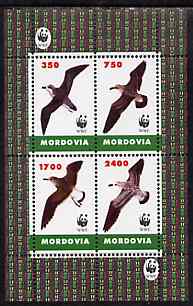 Mordovia Republic 1996 WWF - Birds perf sheetlet containing set of 4 values unmounted mint, stamps on , stamps on  stamps on birds, stamps on  stamps on  wwf , stamps on  stamps on 