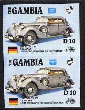 Gambia 1987 Ameripex 10d (1936 Horch 853) imperf pair from the Format archive proof sheet, as SG 657*, stamps on , stamps on  stamps on cars, stamps on stamp exhibitions