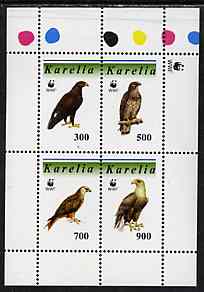 Karelia Republic 1996 WWF - Birds of Prey #1 perf sheetlet containing set of 4 values unmounted mint, stamps on , stamps on  stamps on birds, stamps on  stamps on  wwf , stamps on  stamps on birds of prey, stamps on  stamps on 