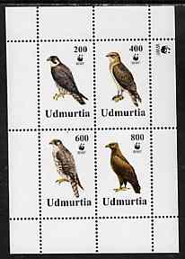 Udmurtia Republic 1996 WWF - Birds of Prey perf sheetlet containing set of 4 values unmounted mint, stamps on , stamps on  stamps on birds, stamps on  stamps on  wwf , stamps on  stamps on birds of prey, stamps on  stamps on 