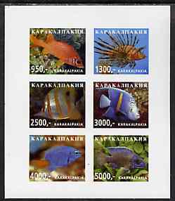 Karakalpakia Republic 1998 Fish imperf sheetlet containing complete set of 6 values unmounted mint, stamps on fish