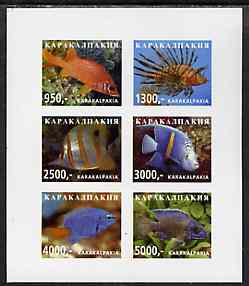 Karakalpakia Republic 1998 Fish imperf sheetlet containing complete set of 6 values unmounted mint, stamps on , stamps on  stamps on fish