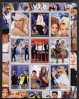 Turkmenistan 2000 VIP (TV Series) perf sheetlet containing 9 values unmounted mint (Pamela Anderson etc), stamps on , stamps on  stamps on personalities, stamps on  stamps on entertainments, stamps on  stamps on  tv , stamps on  stamps on 