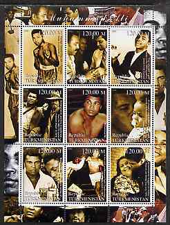 Turkmenistan 2000 Muhammad Ali perf sheetlet containing 9 values unmounted mint , stamps on , stamps on  stamps on personalities, stamps on  stamps on entertainments, stamps on  stamps on boxing, stamps on  stamps on sport, stamps on  stamps on islam