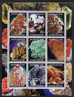 Kyrgyzstan 2000 Minerals perf sheetlet containing 9 values unmounted mint , stamps on minerals