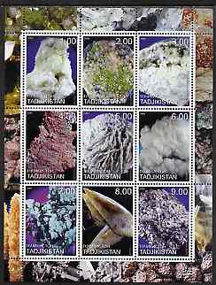 Tadjikistan 2000 Minerals perf sheetlet containing 9 values unmounted mint , stamps on minerals