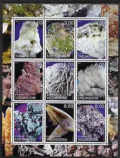 Tadjikistan 2000 Minerals perf sheetlet containing 9 values unmounted mint , stamps on , stamps on  stamps on minerals