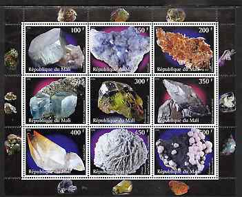 Mali 1998 Minerals perf sheetlet containing 9 values unmounted mint , stamps on , stamps on  stamps on minerals