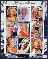 Tadjikistan 2000 Marilyn Monroe perf sheetlet containing 9 values unmounted mint, stamps on , stamps on  stamps on personalities, stamps on  stamps on entertainments, stamps on  stamps on films, stamps on  stamps on cinema, stamps on  stamps on women, stamps on  stamps on marilyn monroe