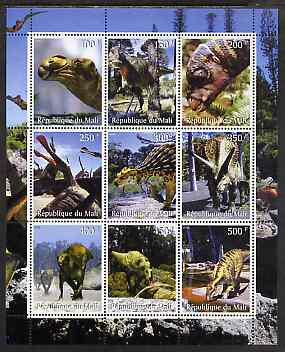 Mali 1998 Dinosaurs perf sheetlet containing 9 values unmounted mint , stamps on , stamps on  stamps on dinosaurs