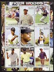 Chechenia 2000 Tiger Woods perf sheetlet containing 9 values unmounted mint, stamps on , stamps on  stamps on personalities, stamps on  stamps on golf, stamps on  stamps on sport