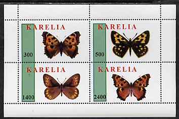 Karelia Republic 1998 Butterflies perf sheetlet containing complete set of 4 values unmounted mint, stamps on , stamps on  stamps on butterflies