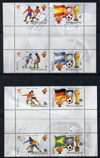 Antigua - Redonda 1982 Football World Cup set of 8 in 2 se-tenant gutter blocks (rare being from the Format archive sheet) unmounted mint, stamps on , stamps on  stamps on football  sport