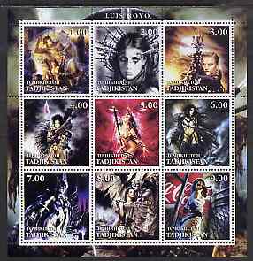 Tadjikistan 2001 Fantasy Art of Luis Royo perf sheetlet containing 9 values unmounted mint, stamps on , stamps on  stamps on arts, stamps on  stamps on women, stamps on  stamps on nudes, stamps on  stamps on fantasy