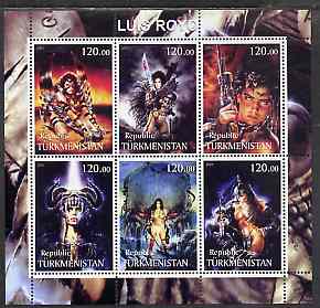 Turkmenistan 2001 Fantasy Art of Luis Royo perf sheetlet containing 6 values unmounted mint, stamps on arts, stamps on women, stamps on nudes, stamps on fantasy
