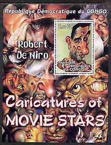 Congo 2001 Caricatures of Movie Stars - Robert De Niro perf souvenir sheet unmounted mint , stamps on , stamps on  stamps on personalities, stamps on  stamps on entertainments, stamps on  stamps on films, stamps on  stamps on cinema, stamps on  stamps on movies