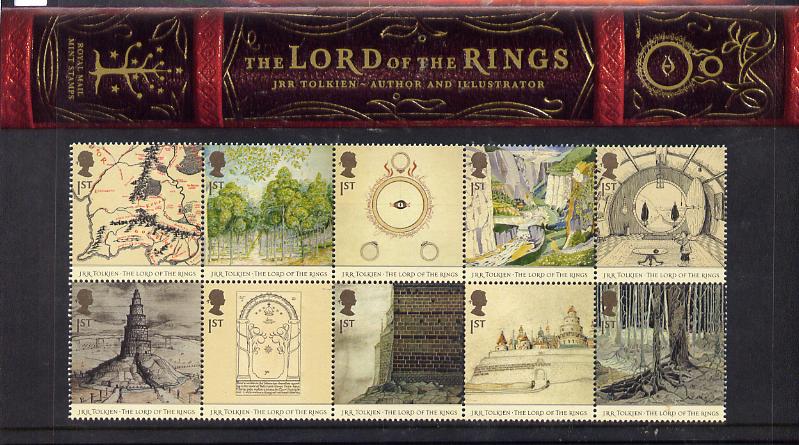 Great Britain 2004 Lord of the Rings se-tenant block of 10 in official presentation pack unmounted mint SG 2429a, stamps on , stamps on  stamps on literature, stamps on  stamps on maps, stamps on  stamps on tolkien, stamps on  stamps on 