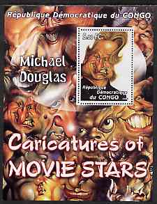 Congo 2001 Caricatures of Movie Stars - Michael Douglas perf souvenir sheet unmounted mint , stamps on , stamps on  stamps on personalities, stamps on  stamps on entertainments, stamps on  stamps on films, stamps on  stamps on cinema, stamps on  stamps on movies