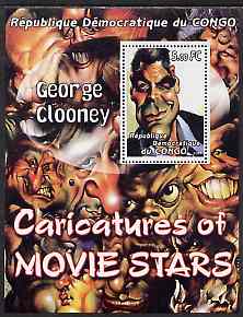 Congo 2001 Caricatures of Movie Stars - George Clooney perf souvenir sheet unmounted mint , stamps on , stamps on  stamps on personalities, stamps on  stamps on entertainments, stamps on  stamps on films, stamps on  stamps on cinema, stamps on  stamps on movies